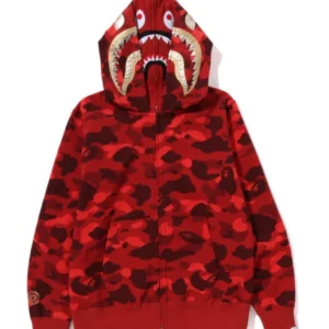 Red Color Camo Double Shark Hoodie
