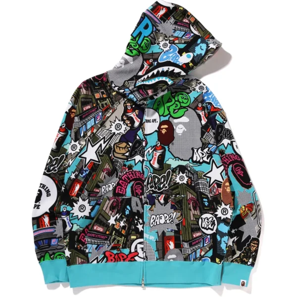 Comic Art Shark Zip Hoodie