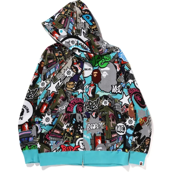 Comic Art Shark Zip Hoodie